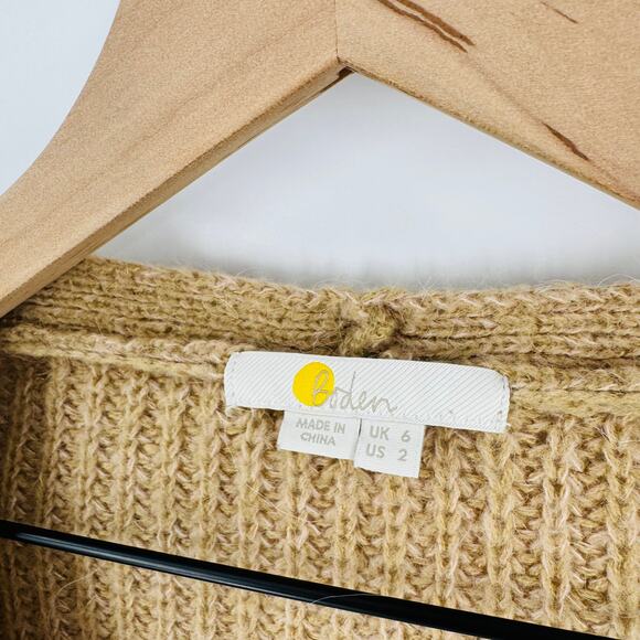 Boden Wool Blend Ribbed V-Neck Chunky Knit Sweater Tan Size 2 Minimalist Neutral - Picture 3 of 6